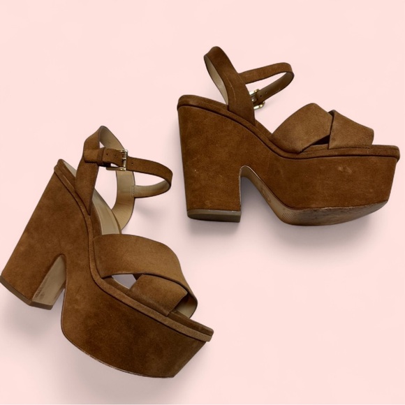 Michael Kors Tan Suede Platform Heels - 9 - Picture 1 of 8
